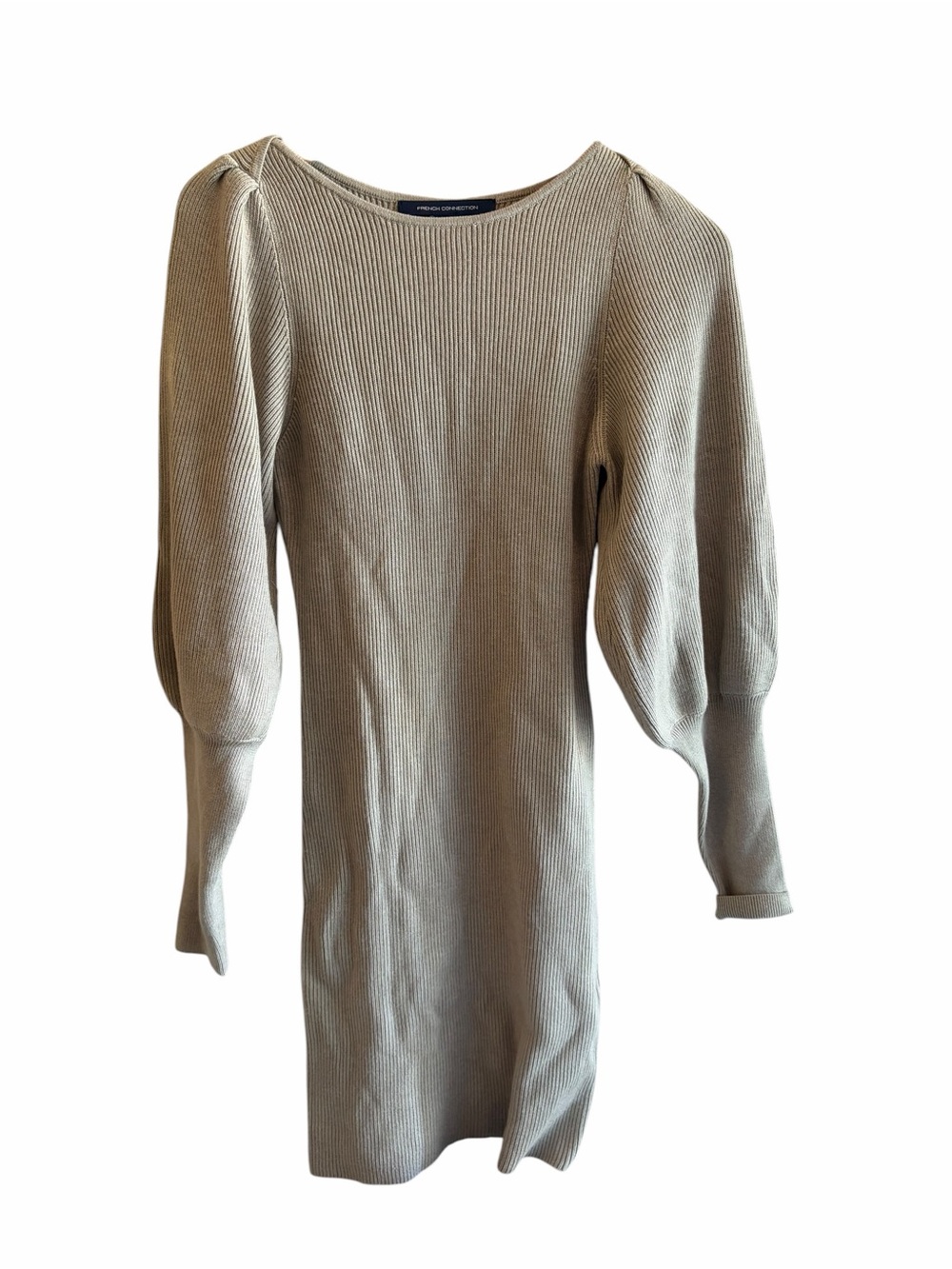 FRENCH CONNECTION Beige Ribbed Joss Balloon Sleeve Sweater Dress - Picture 2 of 6